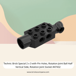 Technic Brick Special 2 x 3 with Pin Holes, Rotation Joint Ball Half Vertical Side, Rotation Joint Socket #47432 - 26-Black