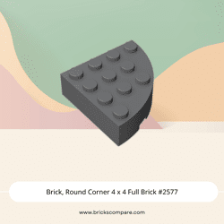 Brick, Round Corner 4 x 4 Full Brick #2577 - 199-Dark Bluish Gray