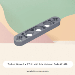 Technic Beam 1 x 5 Thin with Axle Holes on Ends #11478 - 315-Flat Silver