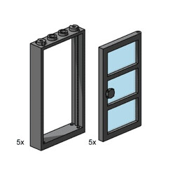 Lego 3449 1x4x6 Black Door and Frames with Transparent Blue Panes