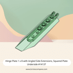 Hinge Plate 1 x 8 with Angled Side Extensions, Squared Plate Underside #14137 - 48-Trans-Green