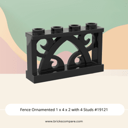Fence Ornamented 1 x 4 x 2 with 4 Studs #19121 - 26-Black