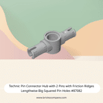 Technic Pin Connector Hub with 2 Pins with Friction Ridges Lengthwise Big Squared Pin Holes #87082 - 194-Light Bluish Gray