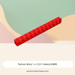 Technic Brick 1 x 12 [11 Holes] #3895 - 21-Red
