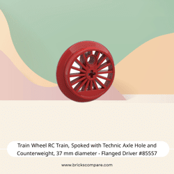 Train Wheel RC Train, Spoked with Technic Axle Hole and Counterweight, 37 mm diameter - Flanged Driver #85557  - 21-Red