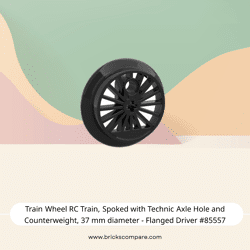 Train Wheel RC Train, Spoked with Technic Axle Hole and Counterweight, 37 mm diameter - Flanged Driver #85557  - 26-Black