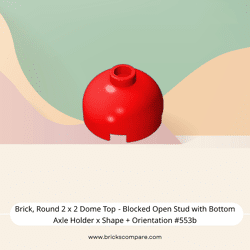 Brick, Round 2 x 2 Dome Top - Blocked Open Stud with Bottom Axle Holder x Shape + Orientation #553b  - 21-Red