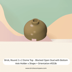 Brick, Round 2 x 2 Dome Top - Blocked Open Stud with Bottom Axle Holder x Shape + Orientation #553b  - 138-Dark Tan