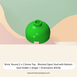 Brick, Round 2 x 2 Dome Top - Blocked Open Stud with Bottom Axle Holder x Shape + Orientation #553b  - 37-Bright Green