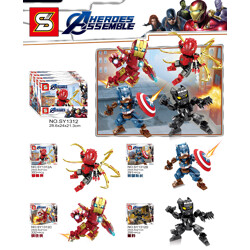 SY SY1312B The Avengers movable building figures: 4 Spider-Man, Captain America, Iron Man, Black Panther