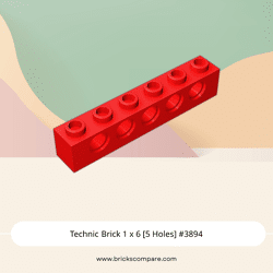 Technic Brick 1 x 6 [5 Holes] #3894 - 21-Red