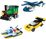 QMAN / ENLIGHTEN / KEEPPLEY 1234 Mini Transportation 4 Water Police Speedboats, Steam Trains, ThunderBoltS, Special Police Helicopters