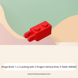 Hinge Brick 1 x 2 Locking with 2 Fingers Vertical End, 9 Teeth #30365 - 21-Red