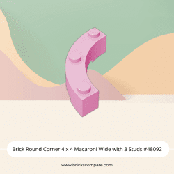 Brick Round Corner 4 x 4 Macaroni Wide with 3 Studs #48092 - 222-Bright Pink