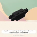 Hinge Brick 1 x 2 Locking with 1 Finger Vertical End and 2 Fingers Vertical End, 9 Teeth #30386 - 26-Black