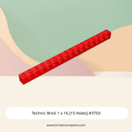 Technic Brick 1 x 16 [15 Holes] #3703 - 21-Red