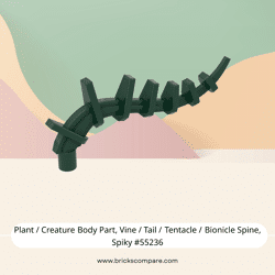 Plant / Creature Body Part, Vine / Tail / Tentacle / Bionicle Spine, Spiky #55236 - 141-Dark Green