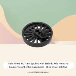 Train Wheel RC Train, Spoked with Technic Axle Hole and Counterweight, 30 mm diameter - Blind Driver #85558  - 26-Black