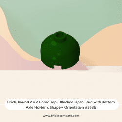 Brick, Round 2 x 2 Dome Top - Blocked Open Stud with Bottom Axle Holder x Shape + Orientation #553b  - 141-Dark Green