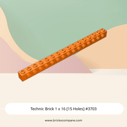 Technic Brick 1 x 16 [15 Holes] #3703 - 106-Orange