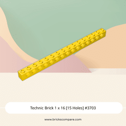 Technic Brick 1 x 16 [15 Holes] #3703 - 24-Yellow