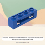 Launcher, Brick Special 1 x 4 with Inside Clips (Disk Shooter) with Recessed Center 2 Studs #16968 - 23-Blue