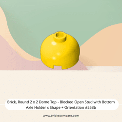 Brick, Round 2 x 2 Dome Top - Blocked Open Stud with Bottom Axle Holder x Shape + Orientation #553b  - 24-Yellow