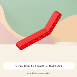 Technic Beam 1 x 9 Bent (6 - 4) Thick #6629 - 21-Red