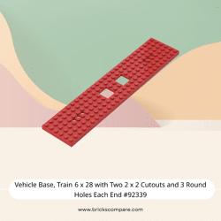Vehicle Base, Train 6 x 28 with Two 2 x 2 Cutouts and 3 Round Holes Each End #92339 - 21-Red