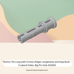 Technic Pin Long with Friction Ridges Lengthwise and Stop Bush - 3 Lateral Holes, Big Pin Hole #32054 - 194-Light Bluish Gray