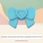 Headwear Accessory Bow with Heart, Long Ribbon and Pin #11618 - 322-Medium Azure