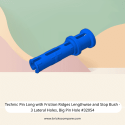 Technic Pin Long with Friction Ridges Lengthwise and Stop Bush - 3 Lateral Holes, Big Pin Hole #32054 - 23-Blue