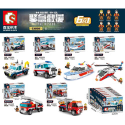 SEMBO 603202C Emergency rescue 6 types of rescue trailers, ambulances, rescue speedboats, rescue helicopters, rescue fire trucks, and delivery vehicles