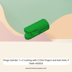Hinge Cylinder 1 x 2 Locking with 2 Click Fingers and Axle Hole, 9 Teeth #30553 - 28-Green