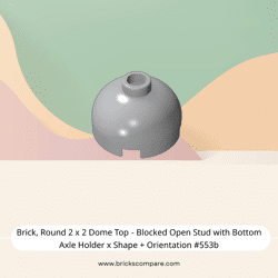 Brick, Round 2 x 2 Dome Top - Blocked Open Stud with Bottom Axle Holder x Shape + Orientation #553b  - 194-Light Bluish Gray