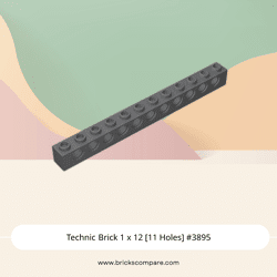 Technic Brick 1 x 12 [11 Holes] #3895 - 199-Dark Bluish Gray