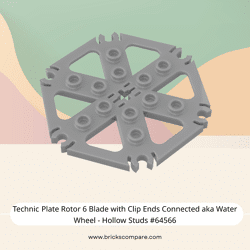 Technic Plate Rotor 6 Blade with Clip Ends Connected aka Water Wheel - Hollow Studs #64566 - 315-Flat Silver