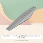 Hinge Plate 1 x 12 with Angled Side Extensions and Tapered Ends #57906 - 315-Flat Silver