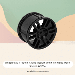 Wheel 56 x 34 Technic Racing Medium with 6 Pin Holes, Open Spokes #49294 - 26-Black