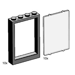 Lego 3448 1x4x5 Black Window Frames with Clear Panes