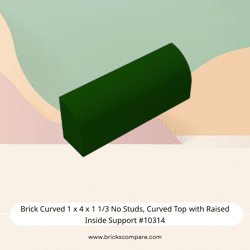 Brick Curved 1 x 4 x 1 1/3 No Studs, Curved Top with Raised Inside Support #10314  - 141-Dark Green