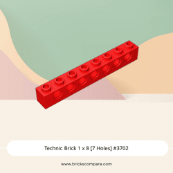 Technic Brick 1 x 8 [7 Holes] #3702 - 21-Red