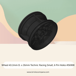 Wheel 43.2mm D. x 26mm Technic Racing Small, 6 Pin Holes #56908 - 26-Black