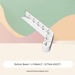 Technic Beam 1 x 9 Bent (7 - 3) Thick #32271 - 1-White