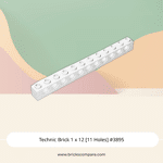 Technic Brick 1 x 12 [11 Holes] #3895 - 1-White