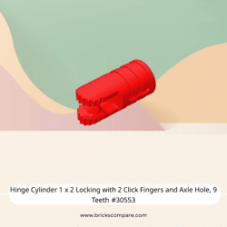 Hinge Cylinder 1 x 2 Locking with 2 Click Fingers and Axle Hole, 9 Teeth #30553 - 21-Red