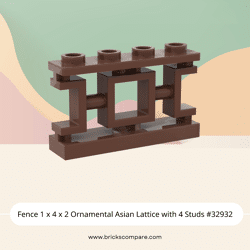 Fence 1 x 4 x 2 Ornamental Asian Lattice with 4 Studs #32932 - 192-Reddish Brown