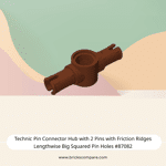 Technic Pin Connector Hub with 2 Pins with Friction Ridges Lengthwise Big Squared Pin Holes #87082 - 192-Reddish Brown