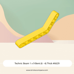 Technic Beam 1 x 9 Bent (6 - 4) Thick #6629 - 24-Yellow
