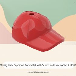 Minifig Hat / Cap Short Curved Bill with Seams and Hole on Top #11303 - 21-Red